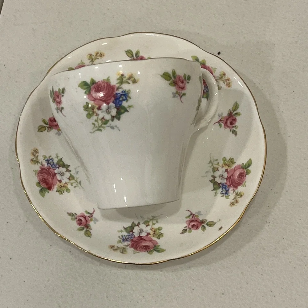 Adderley English Teacup Fine Bone China Teacup & Saucer Flowers Signed EUC